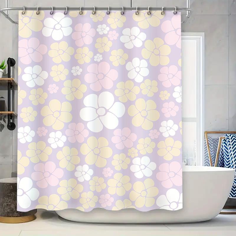 

Soft Floral Shower Curtain Fabric Waterproof Decor Home Bath Bathroom Decorative Water Repellent Bathtub Liner Multicolored Yell W60H190(CM)-1 Pcs