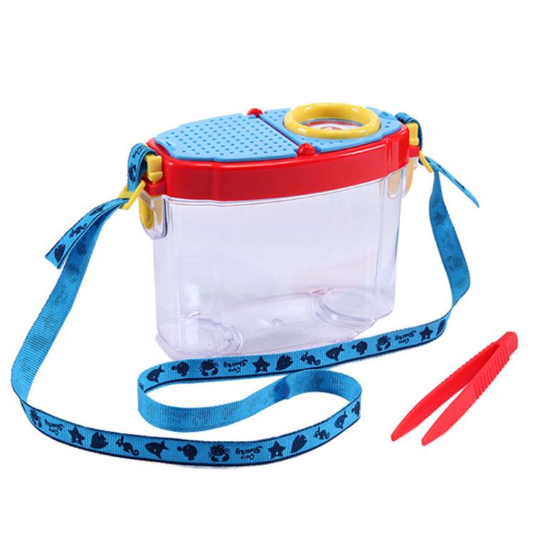 Kids' Outdoor Exploration Set: Insect Observation Box, Magnifying Glass, and Fishing Net.