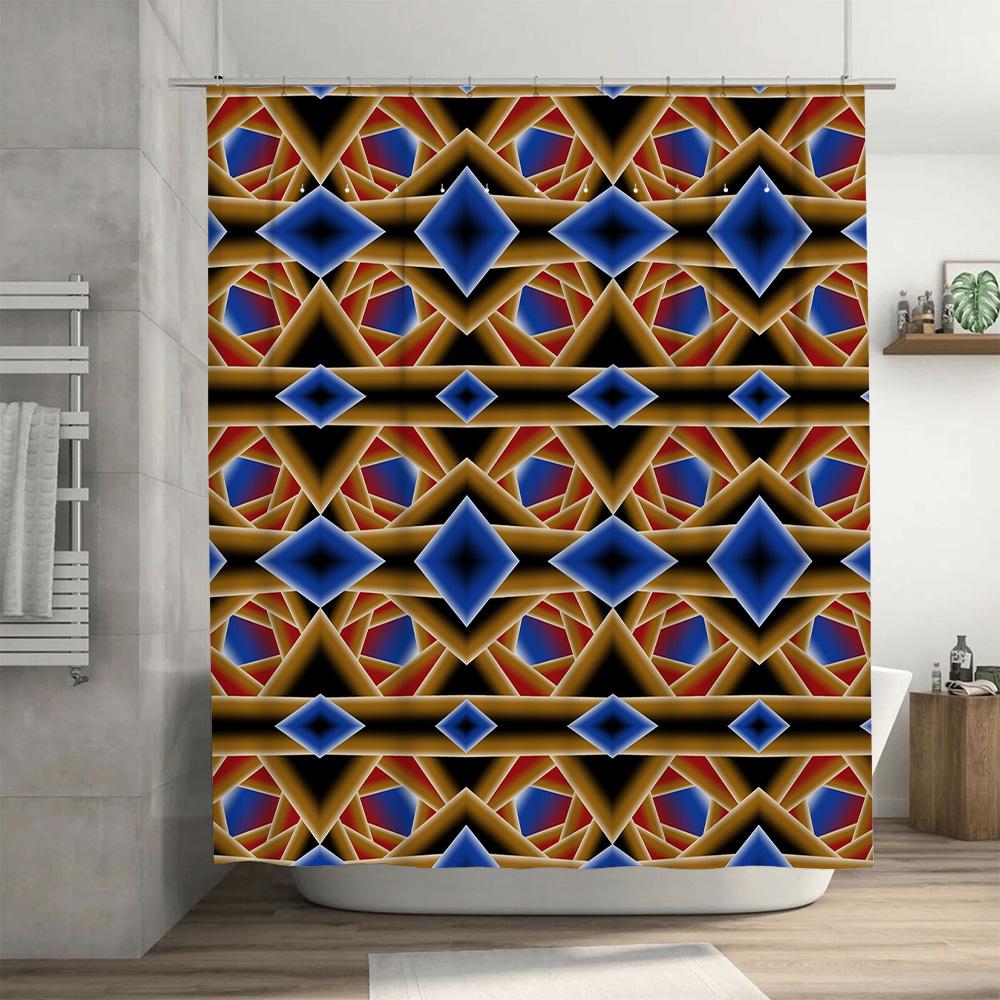 Blue Red Gold Geometric Shower Curtain Waterproof Home Decor Bathroom Decoration Print Shower Caddies 3D Printed Curtains Blue W