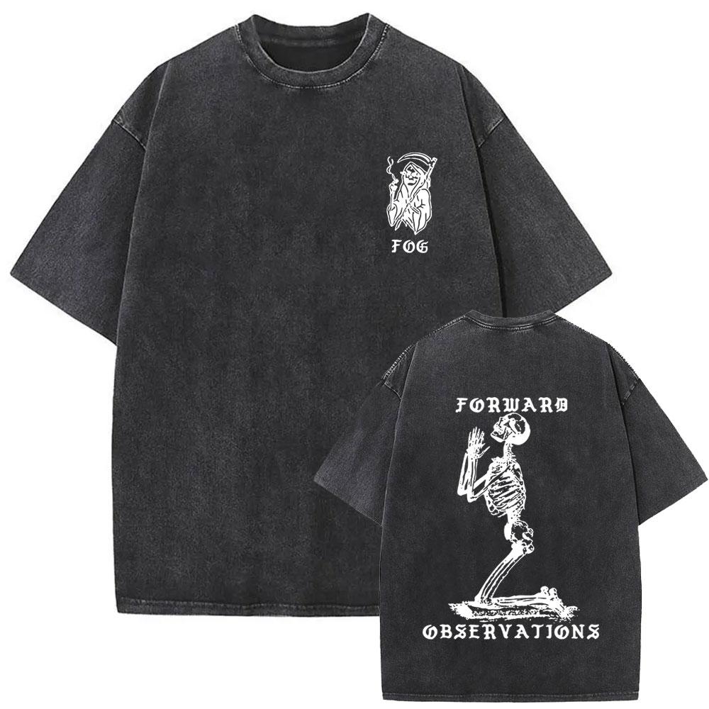 Forward Observations Group Vintage Washed T-shirt Rock Punk Gothic Skeleton Graphic T Shirt Men Women Fashion Oversized T-shirts S разноцветный