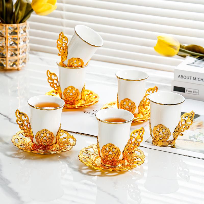 Retro light luxury high-value Turkish coffee cup and saucer set, premium ceramic cup afternoon tea cup home gift box