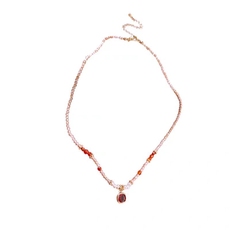 Vintage Niche Design Zircon Freshwater Pearl Beaded Pendant Clavicle Necklace For Women