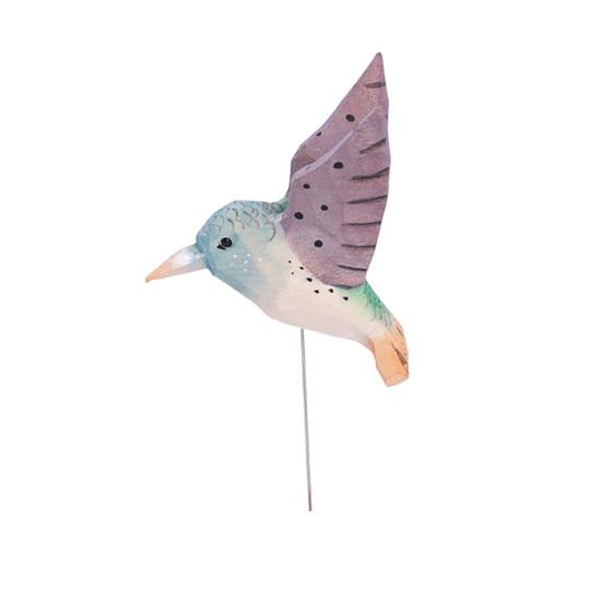 Wood Carving Hummingbird Ornament with Tree Stump/Bell Handcrafted Bird Figurine Statue Sculpture