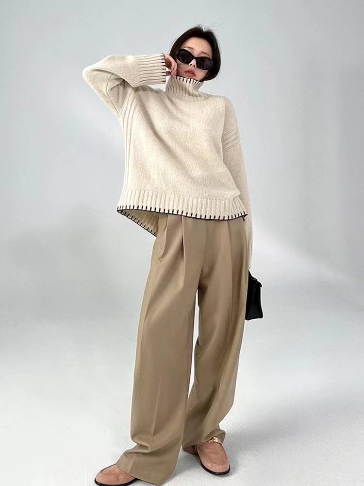 Women's Thickened Cashmere High Neck Cable Knit Sweater - Autumn/Winter Loose Style