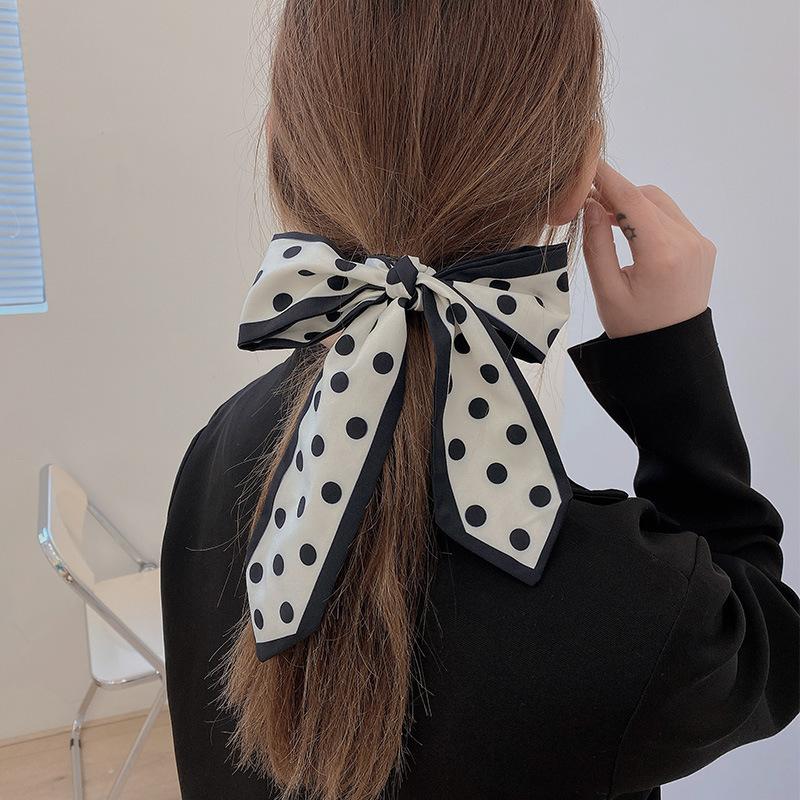 Fashion Printing Silk Hair Scarf for Women Chiffon Long Ribbon Ponytail Ties Headbands