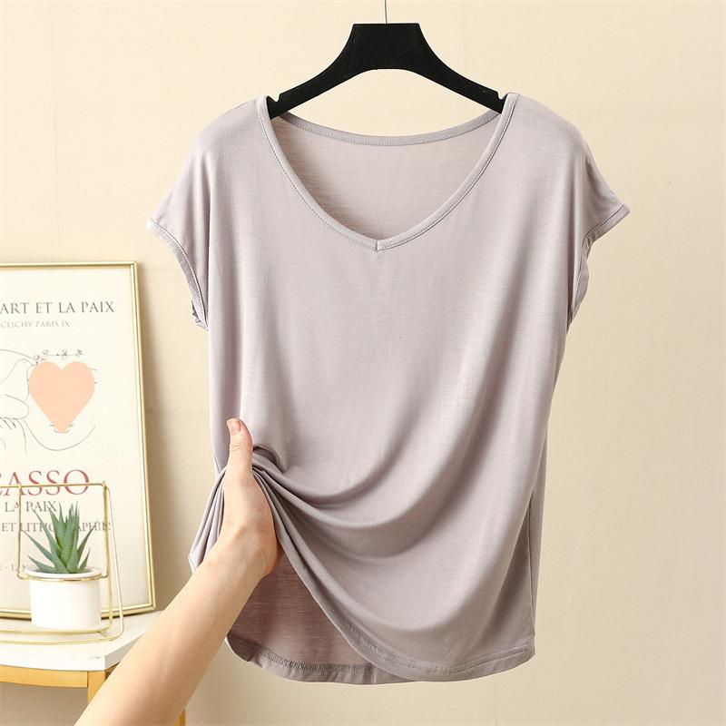 Women's Summer Solid Color Basic V-neck Sleeveless T-shirt Loose T-shirt Indoor and Outdoor Casual T-shirt