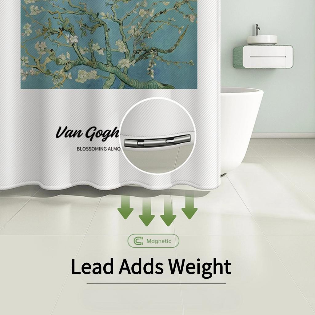 1Pc Van Gogh-Inspired Artistic Shower Curtain Liner - Perfect For Bathroom Decoration - Includes 12 Hooks , The Bottom Leads Add