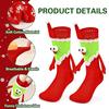 1 Pair Christmas Couple Socks Magnetic Hands Cartoon Deer Snowman Design Long Socks Soft Breathable Xmas Socks