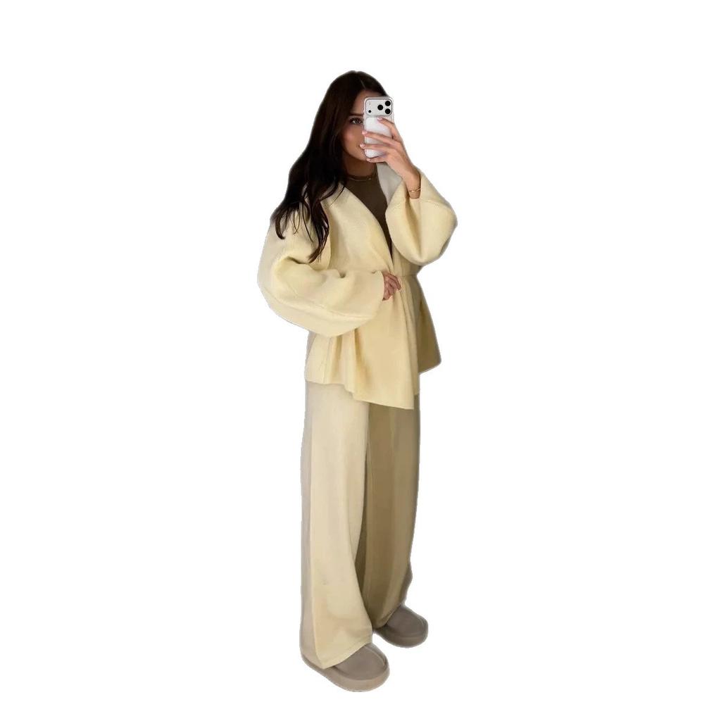 Cardigan sweater women's coat autumn and winter new loose small women's long knitted top set