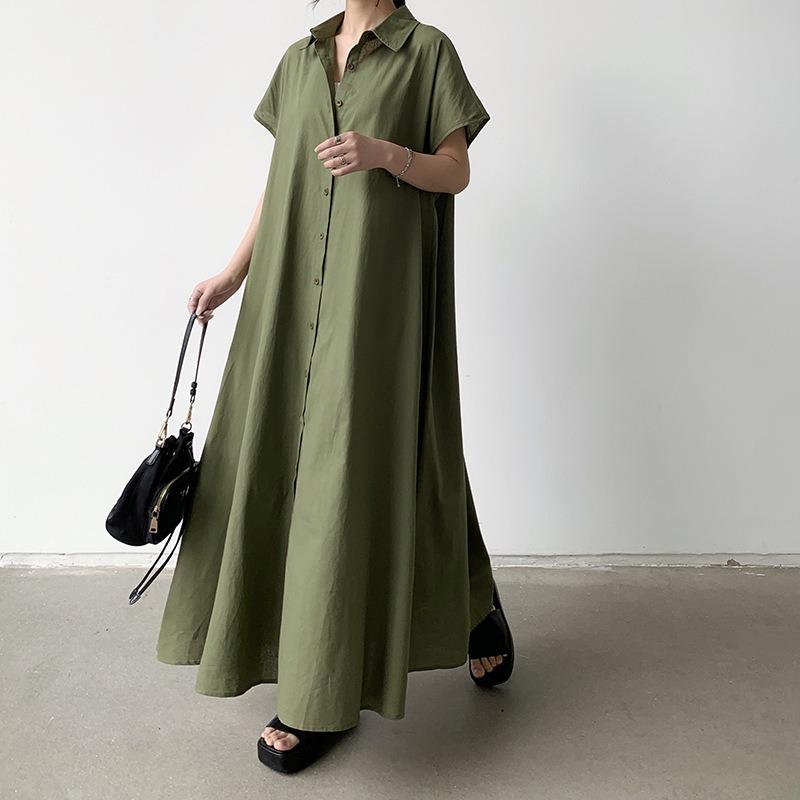 Short Sleeved Dress Women's Lapel Casual Shirt Dress