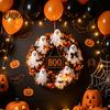 Window Hanging Ornament Halloween Boo Ghost Wreath, Spooky Door Decoration with Pumpkins Wreath And Spider Webs for Front Porch, Farmhouse Wall Decor