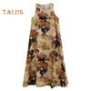 Boho Plus Size Cotton Linen Dress for Women Summer Sleeveless Printed Loose Long Dress Casual Round Neck Maxi Tank Dress