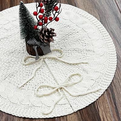 Household 18 In Knitted Christmas Tree Skirt Red/White Round Christmas Tree Mat Polyester Christmas Tree Carpet Shopping Mall