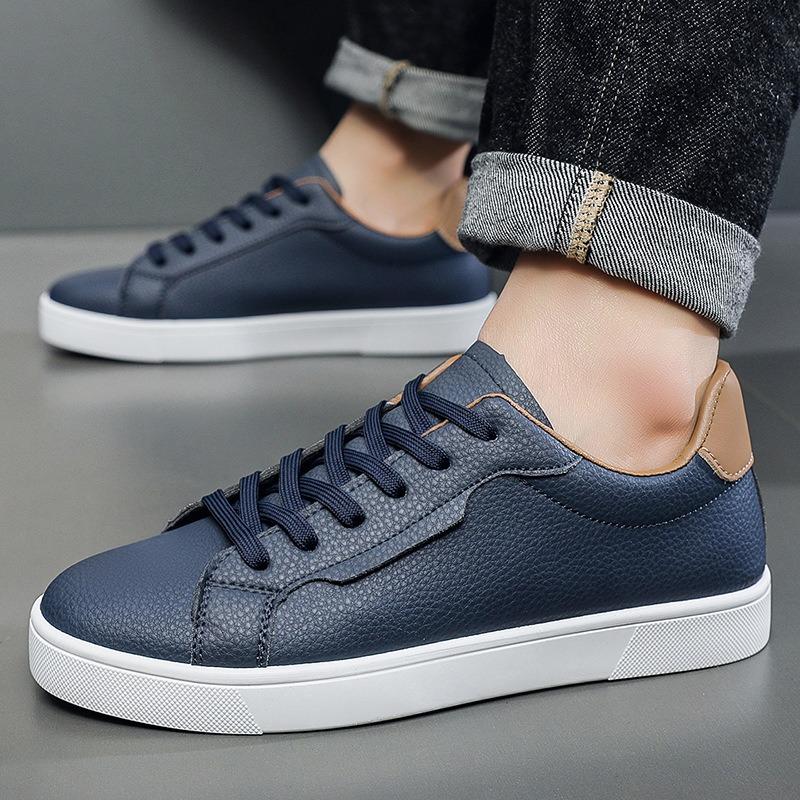 Men's Sneakers PU Leather Casual Shoes Spring Fashion Lace Up Outdoor Men Shoes Breathable Running Shoe Low-top Business Shoes