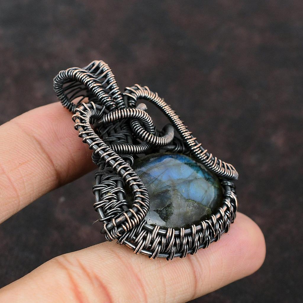 Labradorite Pendant Copper Wire Wrapped Pendant Labradorite Gemstone Jewelry Gift For Her Copper Wire Wrapped Jewelry Handmade Boho Pendant