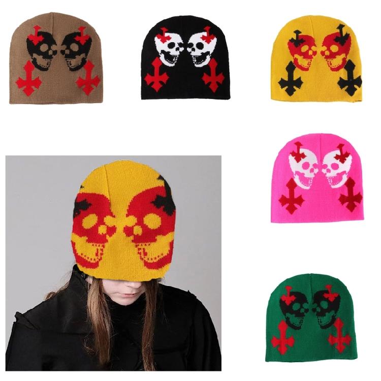 Women Knit Beanie Warm Ear Protector Hat Teens Halloween Jacquard Handmade Hat