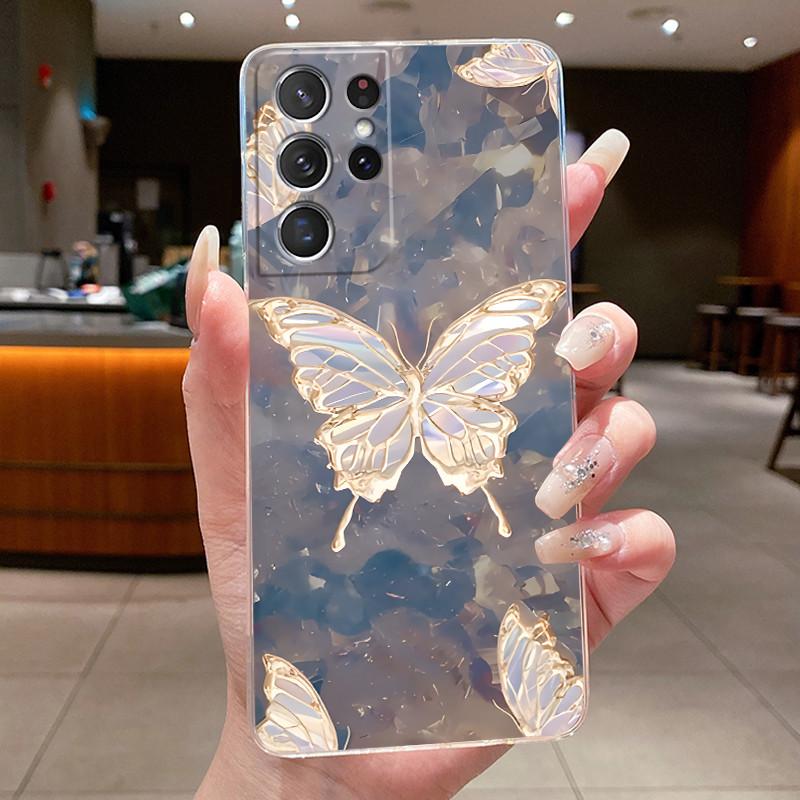 For Samsung S21 Ultra Case Clear Casing Fashion Butterfly Flower Soft TPU Silicone Cover For Samsung Galaxy S20 Ultra Phone Case
