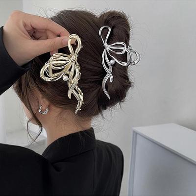 High-End Metal Bow Hairpin for Women - Summer 2025 Shark Clip