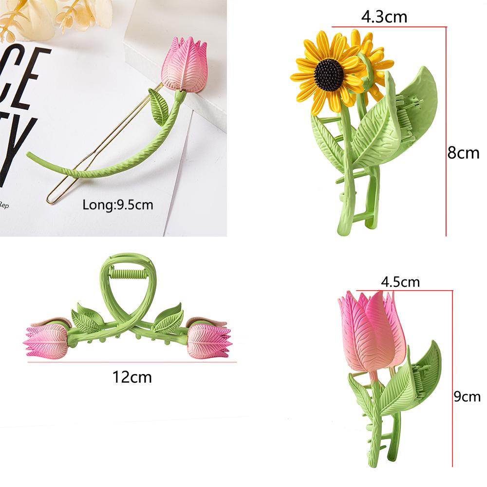 Women Tulip Flower Hair Claw Clips Sunflower Metal Hairpins Makeup Hair Styling Clamp Barrettes Girls Ponytail Hair Accessories