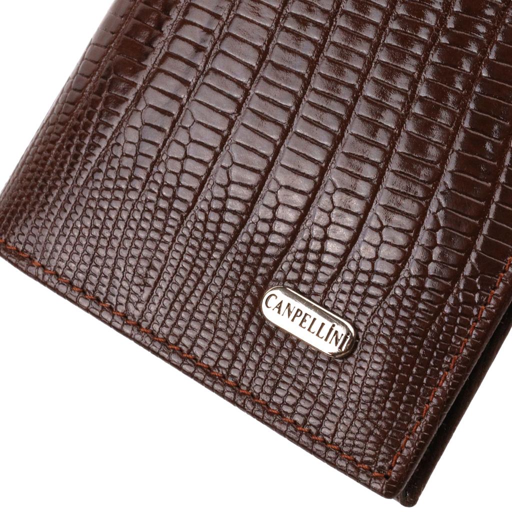Textured Men's Vertical Wallet Made of Genuine Leather with Embossed CANPELLINI 21899 Brown