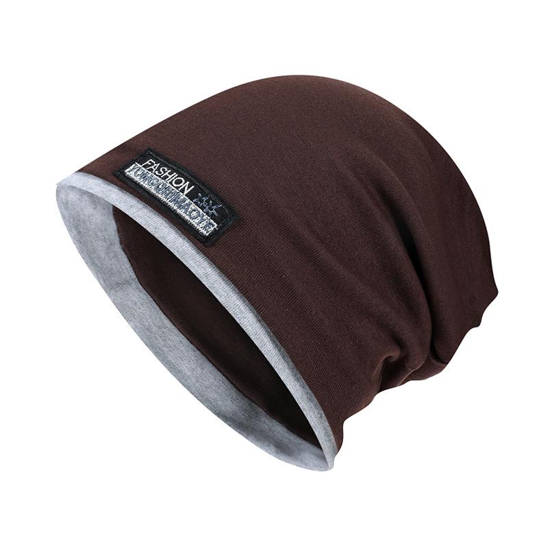 

Unisex Korean-Style Double Layer Slouchy Beanie - Autumn/Winter Solid Color with Cloth Label One Size кавовий