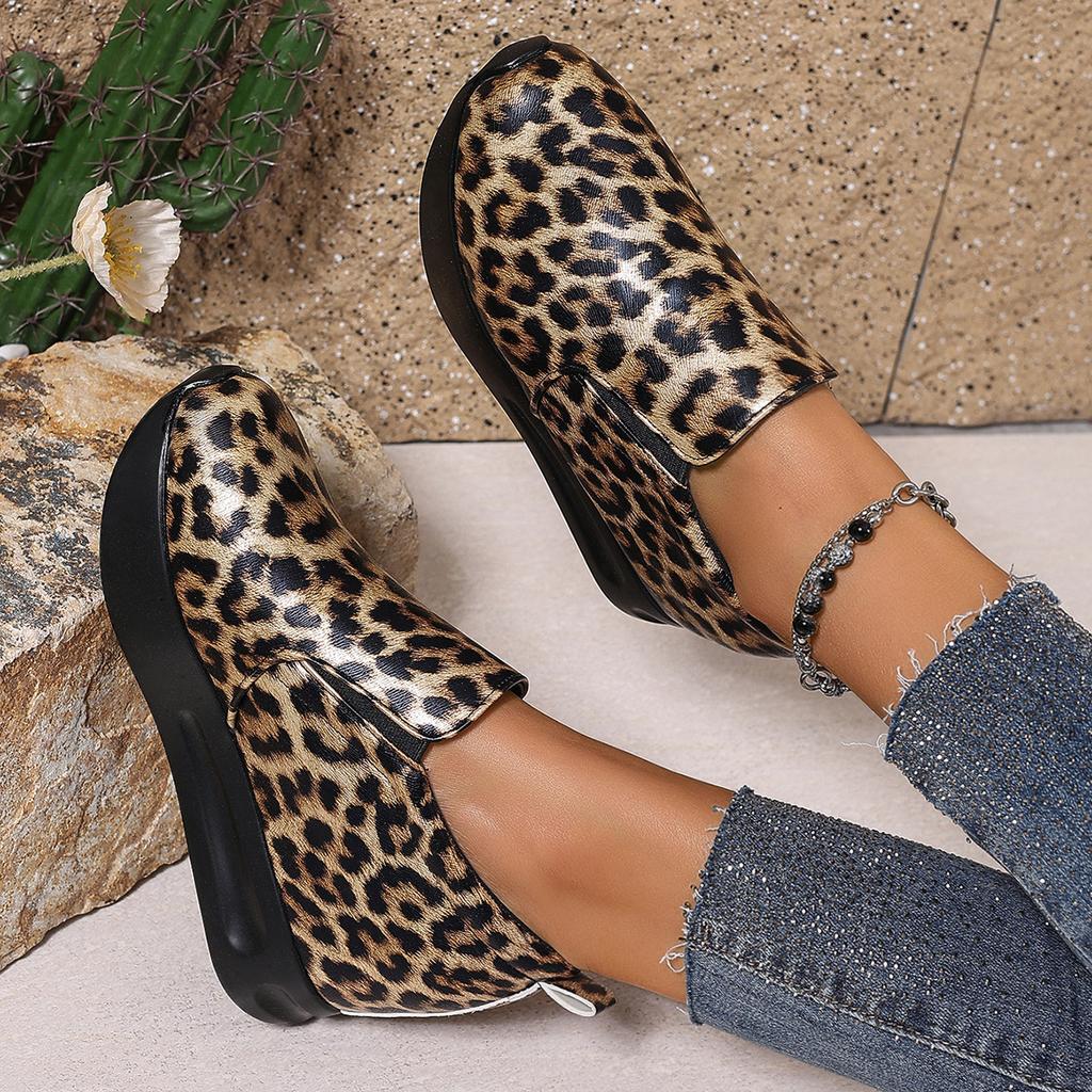 Women Sneakers 2024 Autumn New Women Round Toe Leopard Print Shoes Anti Slip Outdoor Commuting Sneakers Zapatos De Mujer