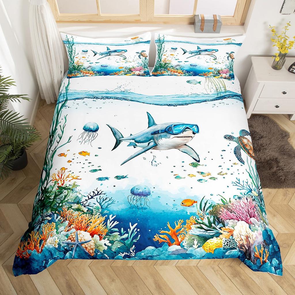 Comforter Shark Painting S High End Bedding With Pillows Home Decorqueen Size Suitable Children Kids And Adults