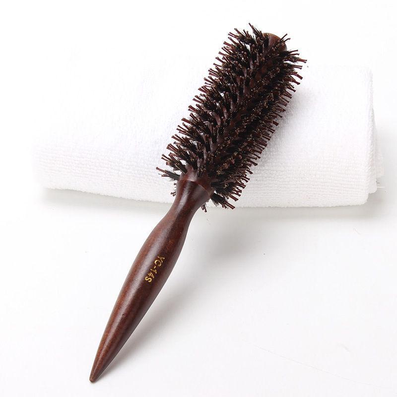 Hairdressing Pig Bristle Curling Comb: Round Barrel for Home Blow Dry & Straightening