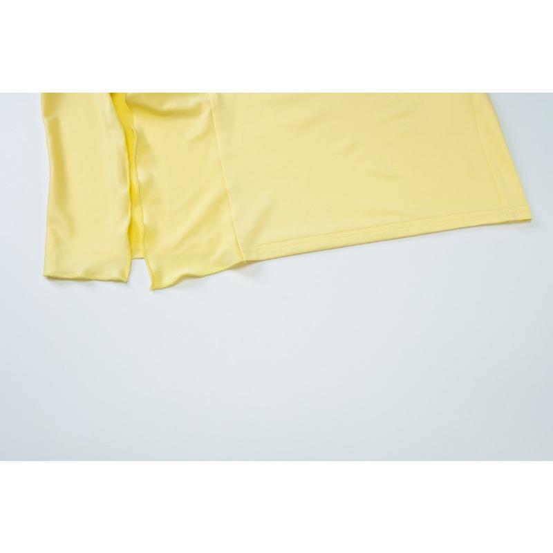 Women's Line Neck Top Breast Long Skirt Slit Temperament Slim Dress