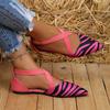 2024 Women's Fashion Pointed Toe Shallow Mouth Zebra Hollow Sandals Breathable Comfort Flat Shoes Zapatos De Mujer Sneaker Woman