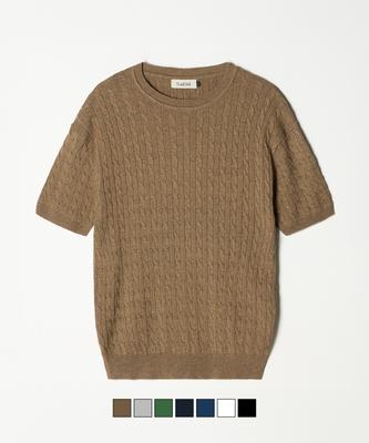 TRADCLUB Cable Round Short Sleeve Knit 7 Colors (C Type)