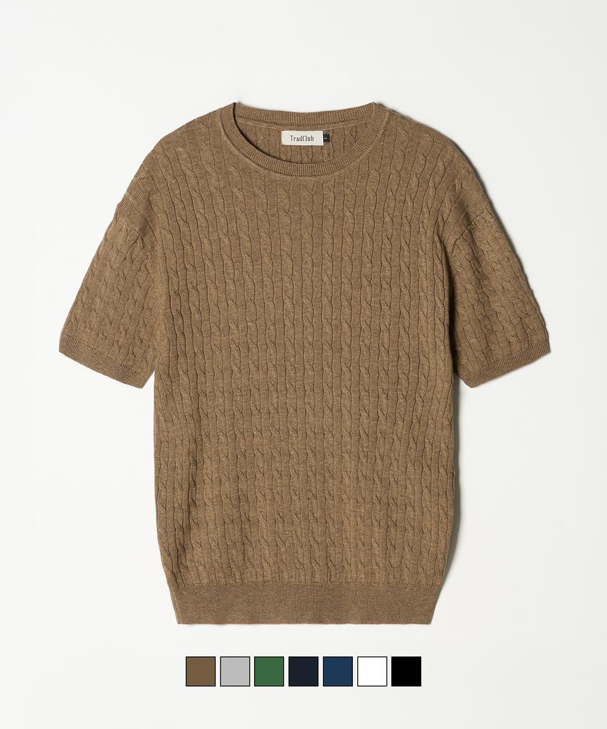 TRADCLUB Cable Round Short Sleeve Knit 7 Colors (Type A)