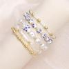 Elegant Blue & White Porcelain Gold Bead Bracelet with Faux Pearls and Layers