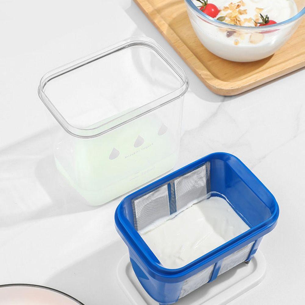 Netzsieb Japanischer Joghurt-Abseiher Box Quader Griechischer Joghurtbereiter Molke-Separationsfilter Blau/Weiß mit Skala Molke-Separator