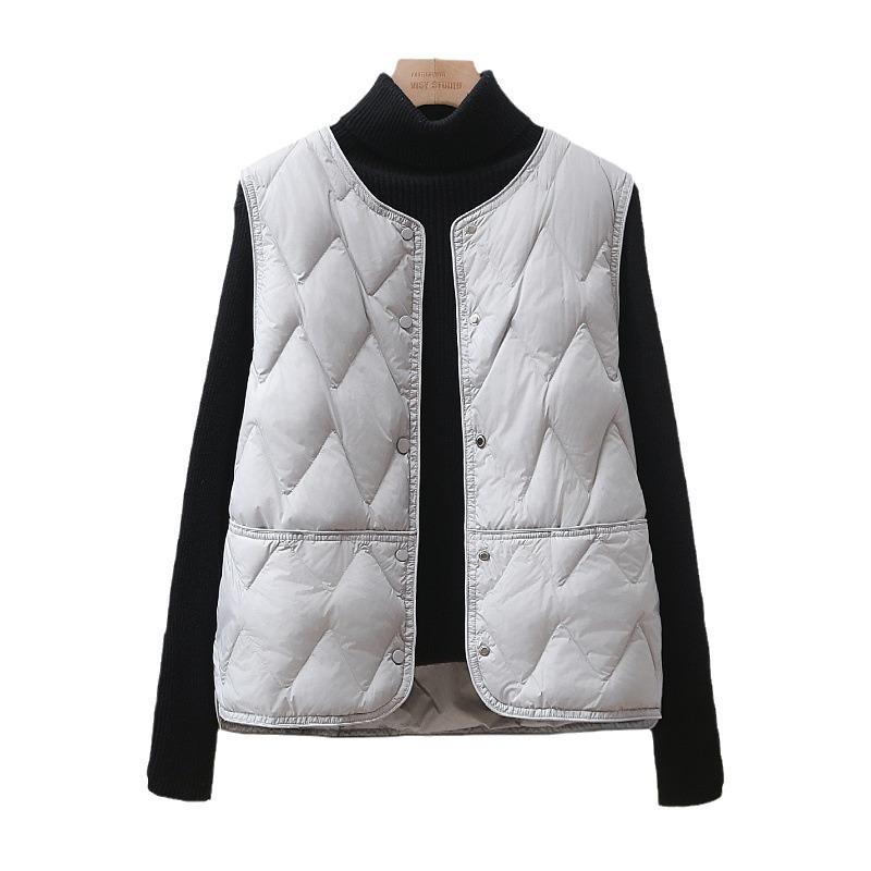 New autumn and winter light down vest women's short coat with vest inside white duck down crew neck vest tide