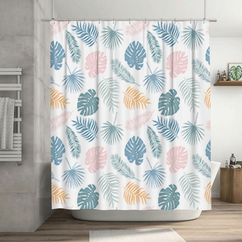 Colorful Palm Leaf Print Shower Curtain Bath Decor For Home