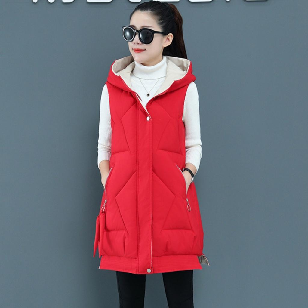 New Women's Mid-Long Padded Vest Jacket, Winter Warm Down Cotton Waistcoat Outerwear For Women