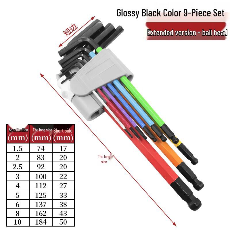 Industrial Color Hex Wrench Set: Chrome Vanadium Ball Head, Torx, Phillips, Star, Medium-Long, Foldable, Multi-Purpose.