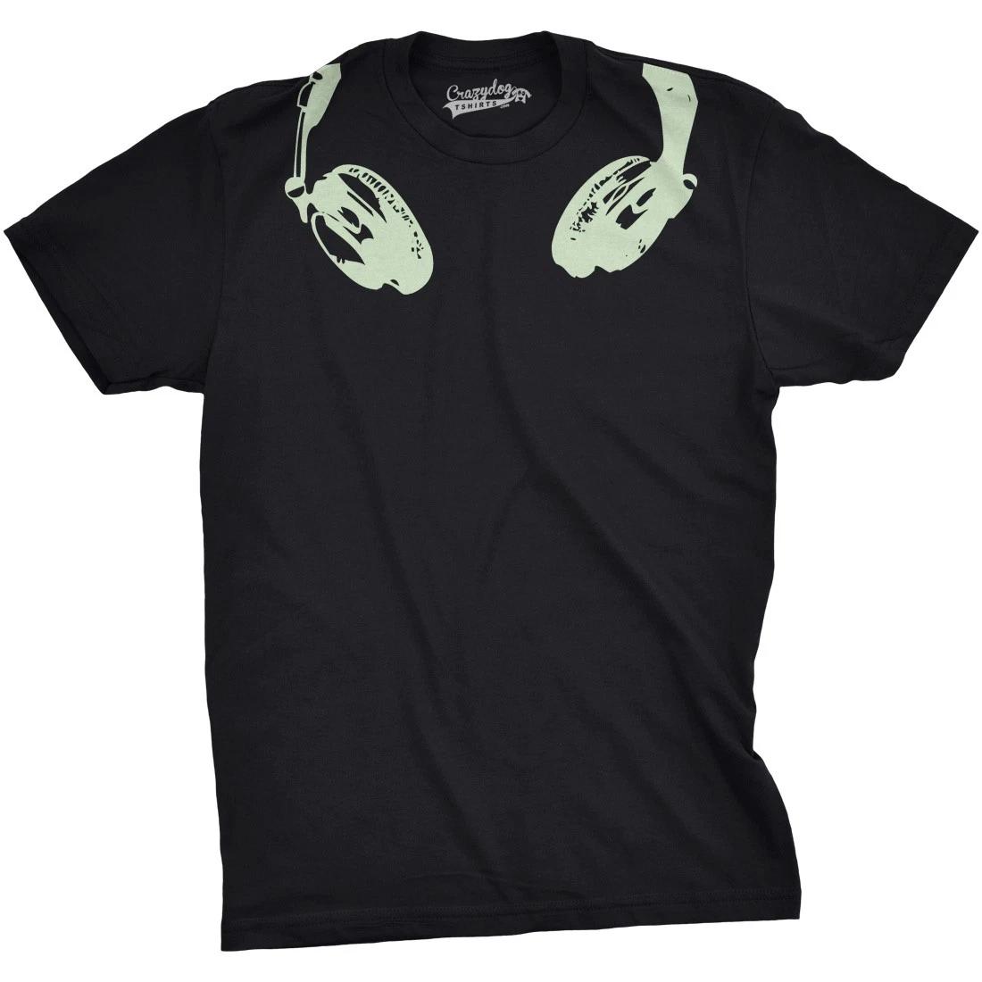 Mens Glow In The Dark Headphones T shirt Cool Music Lover DJ Funny Graphic Tee XXXXL