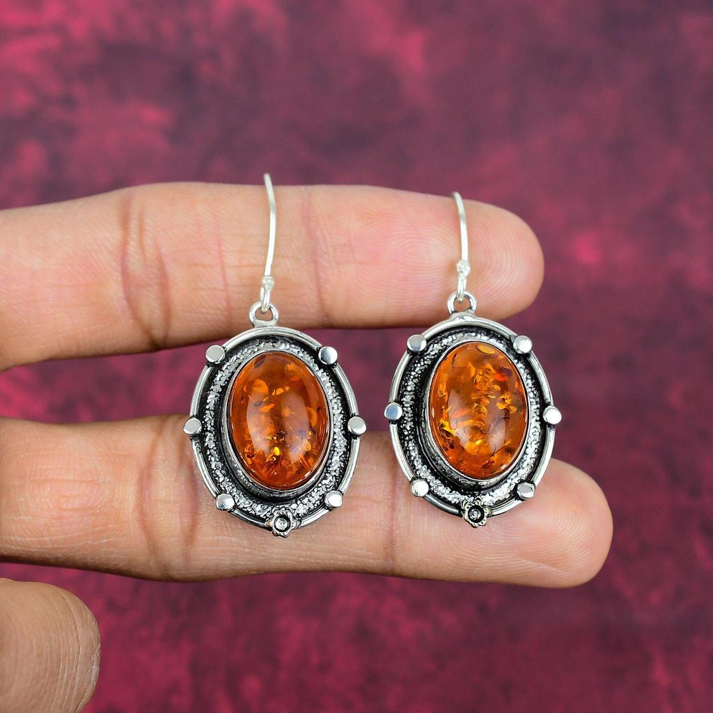 Cercei Felie Chihlimbar Baltic, Bijuterii cu Pietre Prețioase din Argint Sterling Solid 925, Cercei Handmade Pentru Ziua Mamei