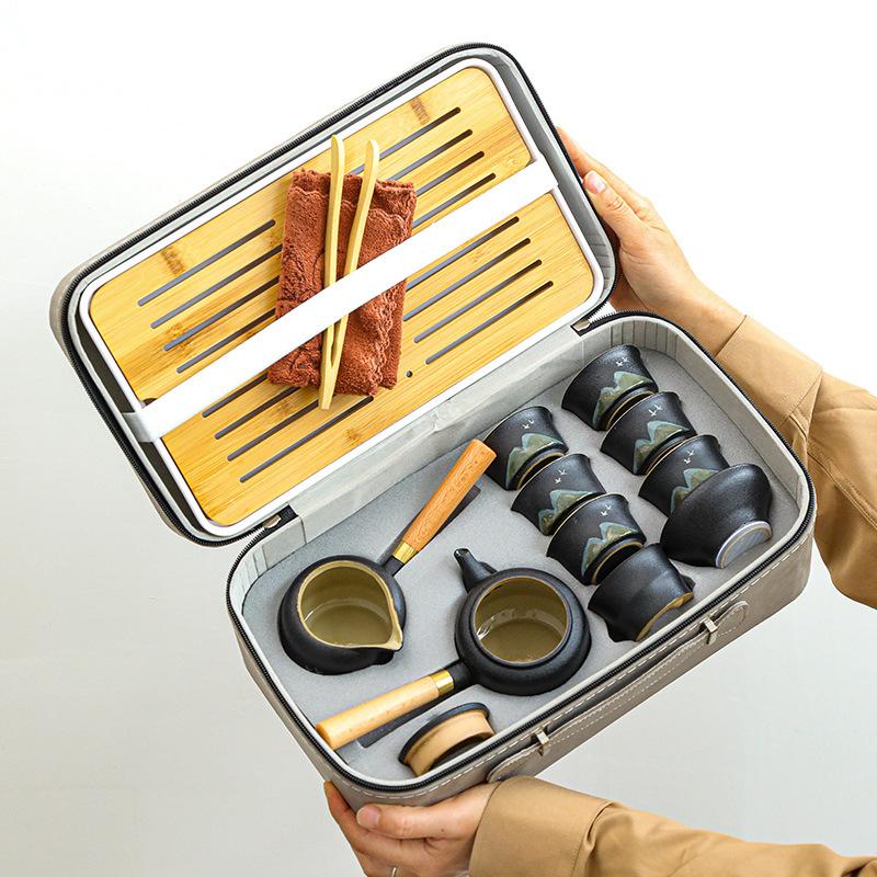 Black Pottery Yuanshan Portable Travel Tea Set Ceramic Home Office Outdoor Tea Pot Tea Cup Gift Box