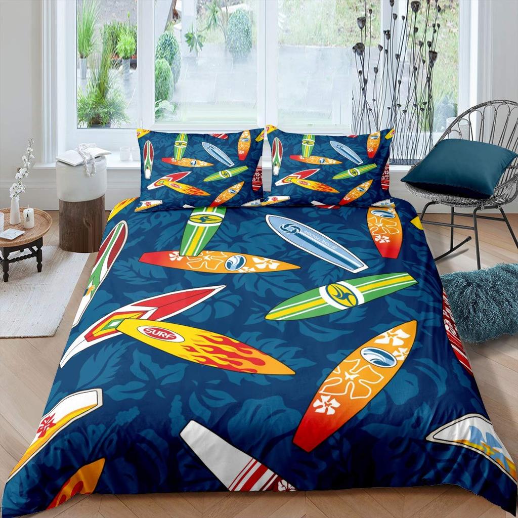 Surf Duvet Cover Set Beach Printed Hawaii Vacation Bedding Set For Adult Women Girl Tropical Botanical Polyester Comforter Cover