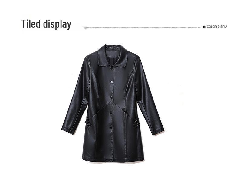 Trench-coat mi-long en cuir PU style coréen pour maman: Minceur, Haut de Gamme, Mode Décontractée pour le Printemps et l'Automne.