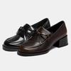 Retro Brown Bow Decorate High-Heel Pumps for Women Fashion Round-Toe Sewing Designer Shoes British-Style Chunky Heel Loafers