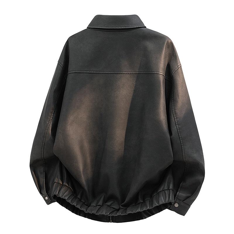 American retro men's leather jacket locomotive tooling loose old money street simple trend top leather jacket men