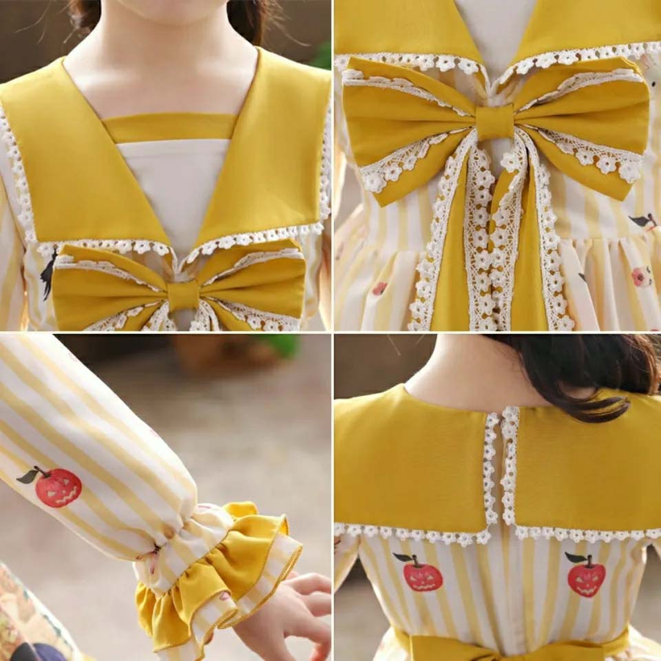 Lolita-Rock-Anzug, zweiteilig, Kleid + Kopfbedeckung, Märchen-Prinzessinnenkleid mit Puffärmeln, süße große Schleife, Spitze, süßes Loli-Kleid für Mädchen im europäischen Retro-Stil