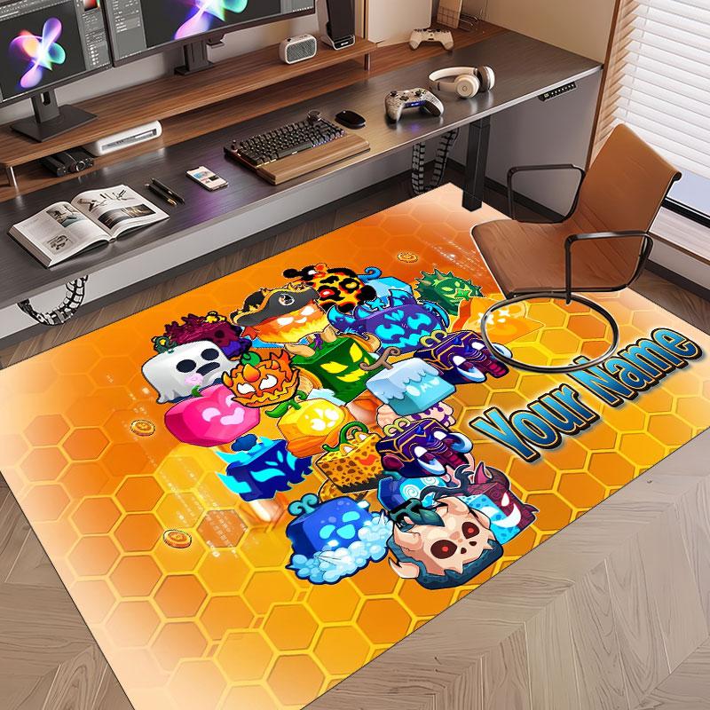 Custom Name Text Crystal Velvet Rug,Blox Fruits Soft Plush Decorative Non Slip Floor Carpet