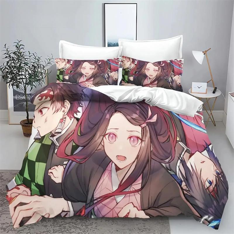 Demon Slayer Kimetsu No Yaiba Kamado Nezuko Anime 100% Polyester Bedding Set Duvet Cover Set Printed Cartoon Home Decor