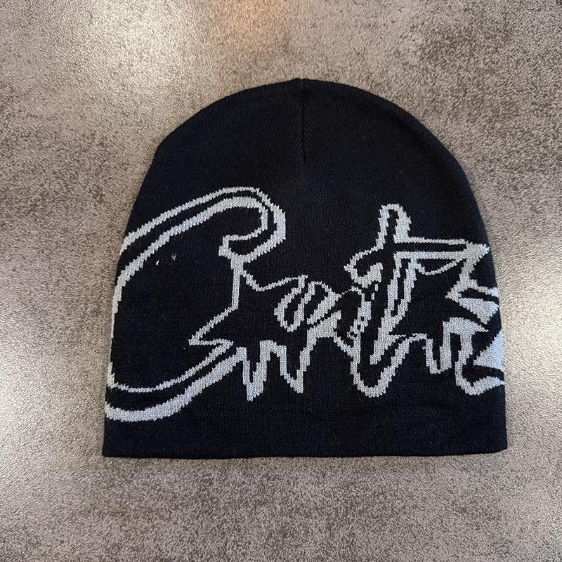 Y2K Letter Print Knitted Hat Autumn And Winter Street  Unisex Warm Personal Versatile  Niche Beanies