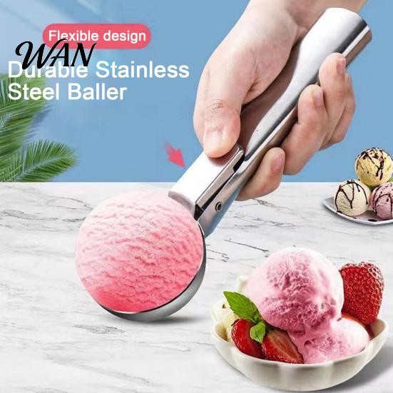 Plating Utensil Ice Cream Fruit Scoop, Stainless Steel Scooper with Trigger Non-Slip Handle, Dessert Spoon Heavy Duty Metal Scoop for Balls